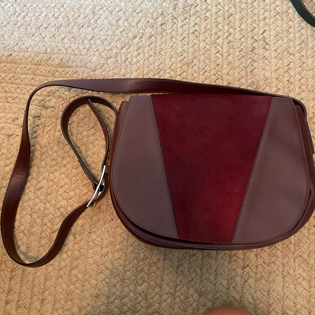 Vince Maroon Calf Hair Crossbody Bag